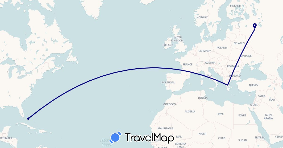 TravelMap itinerary: driving in Bahamas, Greece, Russia (Europe, North America)